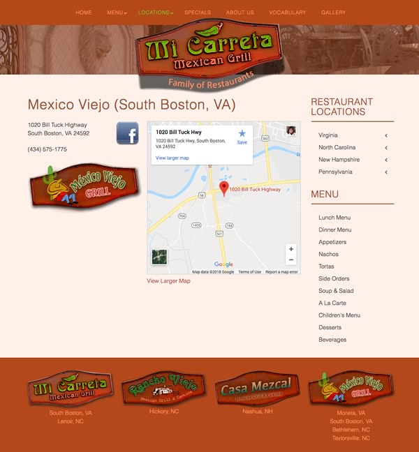 Mexican Restaurant chain website design map locations
