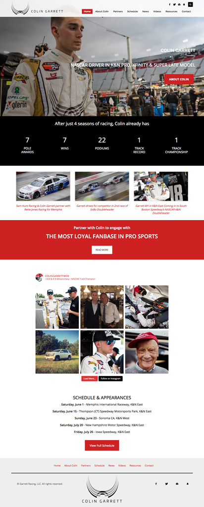 NASCAR driver Colin Garrett's website design