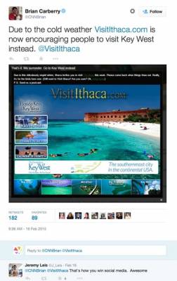 Ithaca New York tweet about Key West campaign