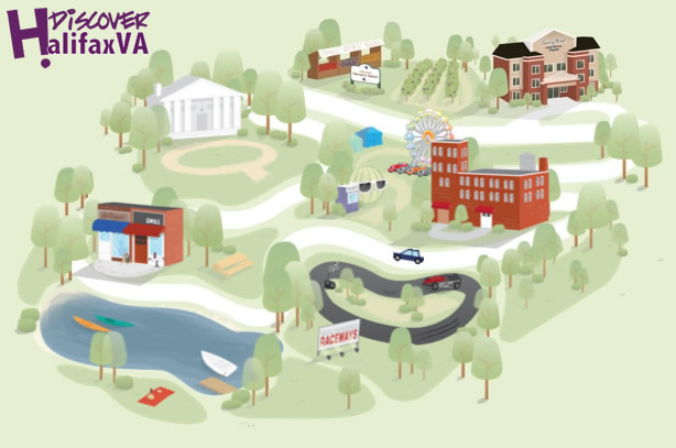 animated tourism map for Halifax County, VA Tourism Dept.
