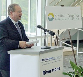 Lt. Gov. Bill Bolling beside the Southern Virginia Regional Alliance logo design